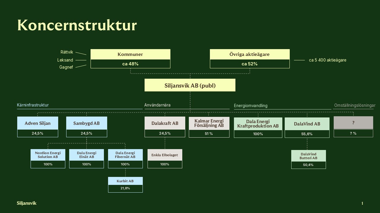 Organisationsschema över Siljansvik-koncernens bolagsstruktur